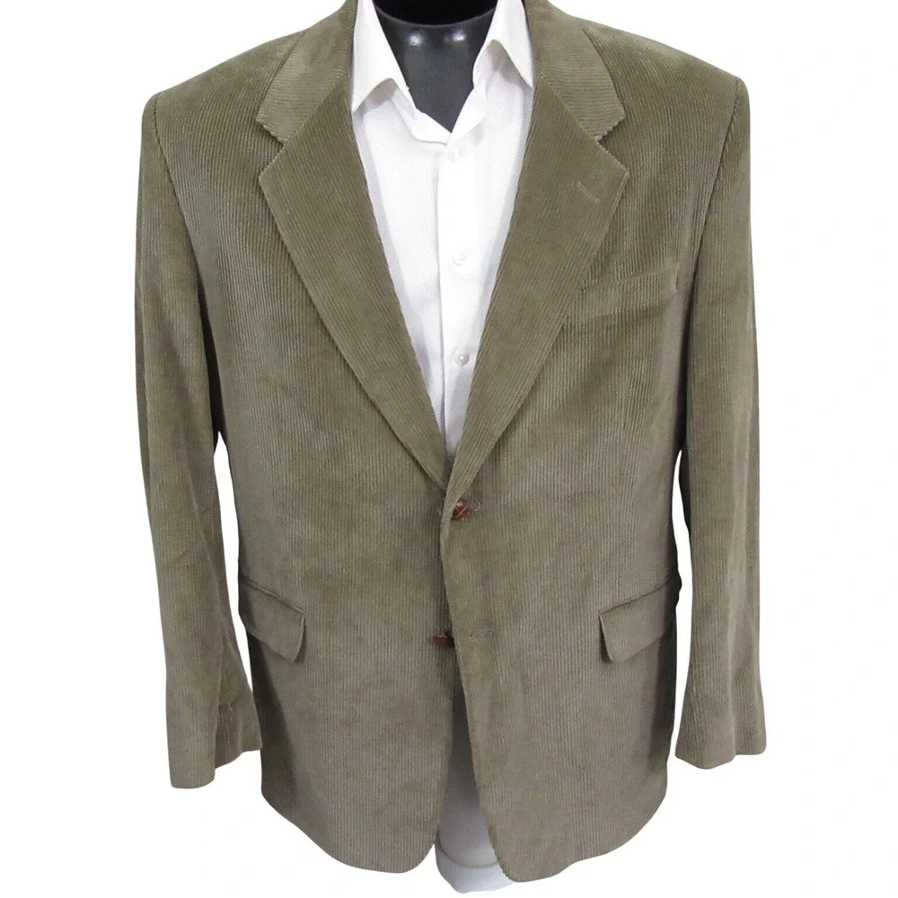 Monsieur Adolfo Mens Sport Coat‎ 44R Tan Corduroy Blazer Jacket Ventless